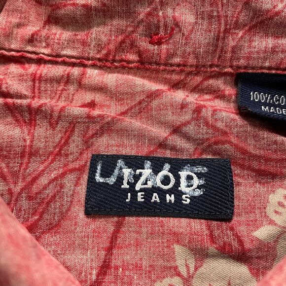 Izod Jeans Hawaiian Shirt Mens Large Red Floral Short Sleeve Button Down Cotton - Picture 5 of 11